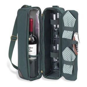 Picnic at Ascot Deluxe Green Insulated Wine Carrier 2 Glasses Napkins Corkscrew